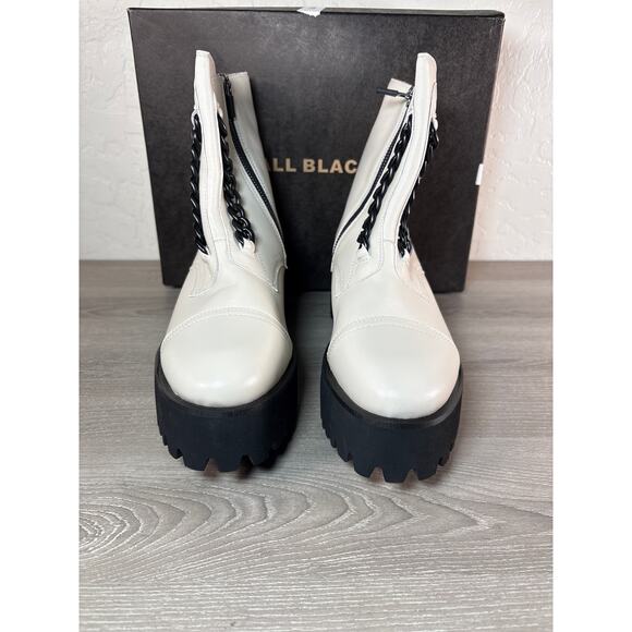 All Black Twin-Chain Flatform Women's White Leather Bootie- Ivory White- Size 40 - Picture 3 of 7